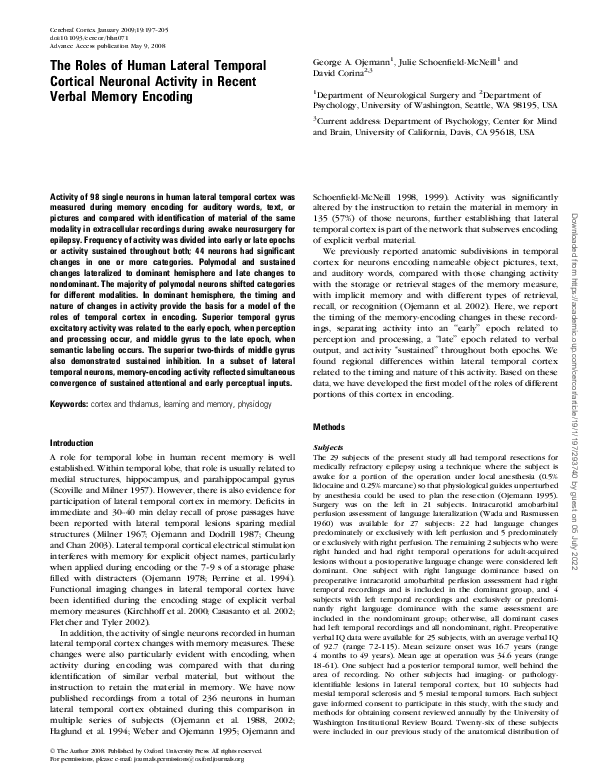 (PDF) The Roles of Human Lateral Temporal Cortical Neuronal Activity in ...