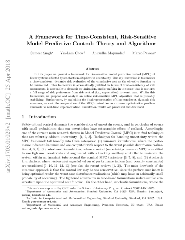 (PDF) A framework for time-consistent, risk-averse model predictive ...