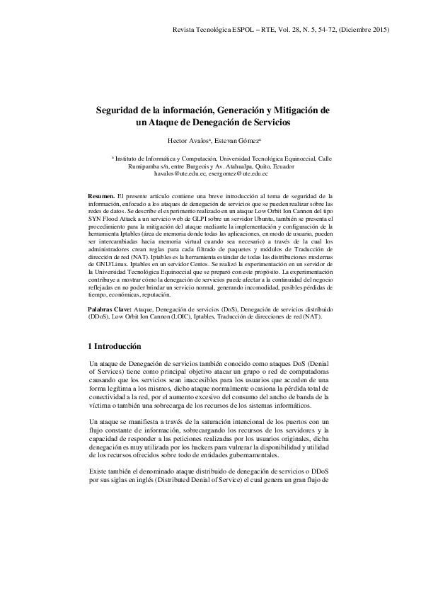 Seguridad de la información, Generación y Mitigación de un Ataque de Denegación de Servicios