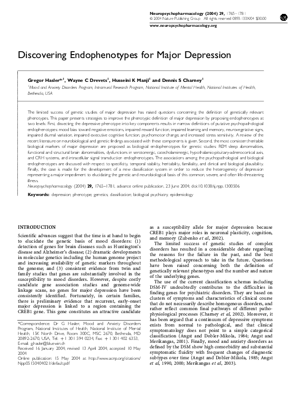(PDF) Discovering Endophenotypes for Major Depression