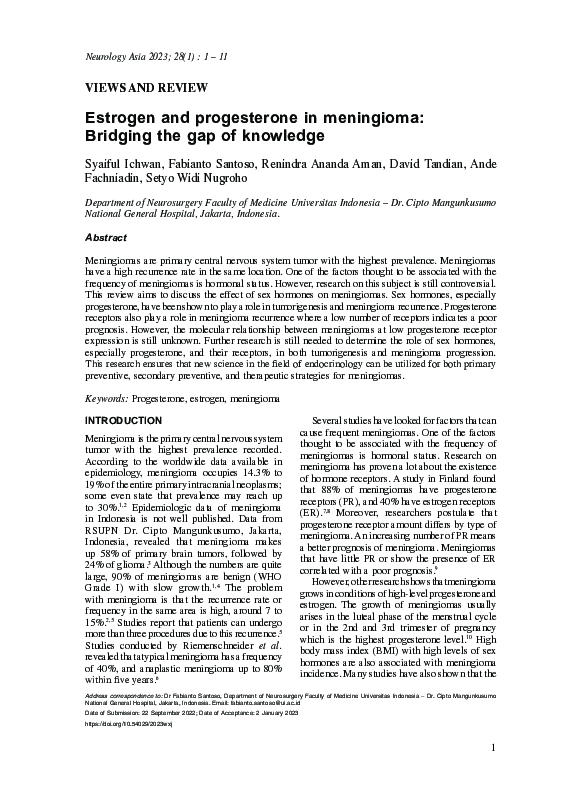 Estrogen and progesterone in meningioma: Bridging the gap of knowledge