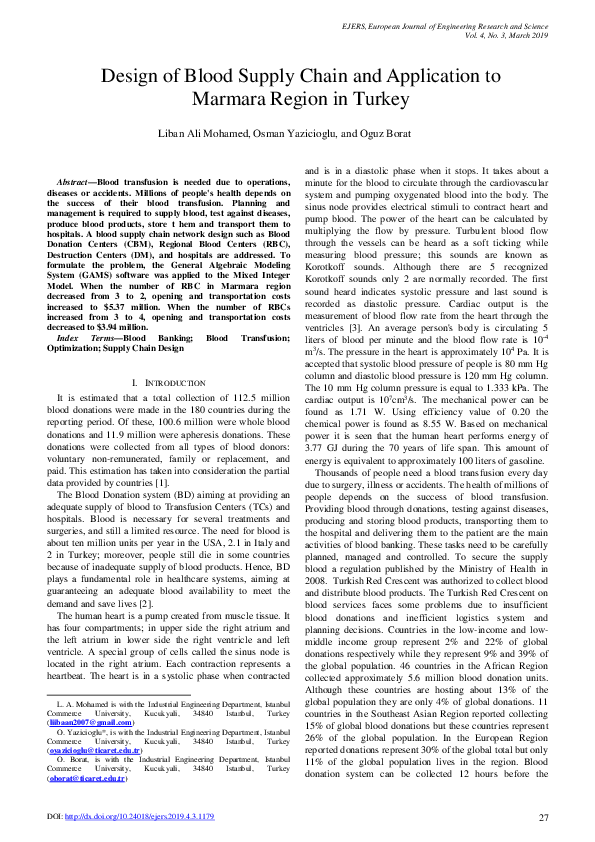 (PDF) Design of Blood Supply Chain and Application to Marmara Region in ...