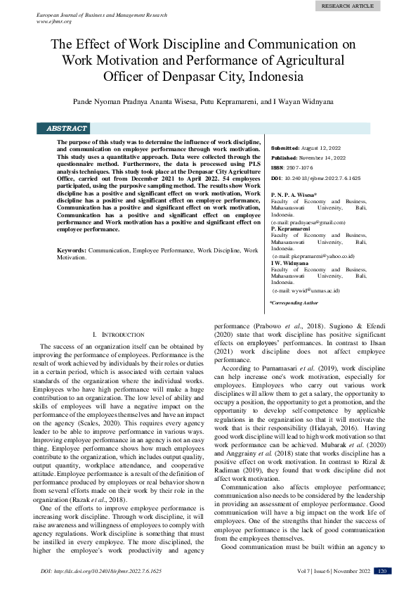 (PDF) The Effect of Work Discipline and Communication on Work ...