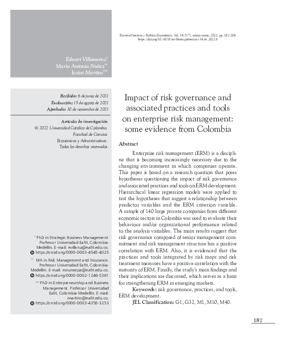 (PDF) Impact Of Risk Governance, Associated Practices and Tools on ...