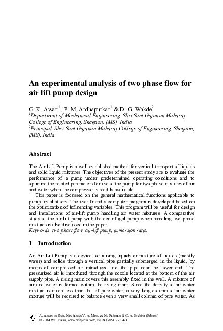 (PDF) An experimental analysis of two phase flow for air lift pump design