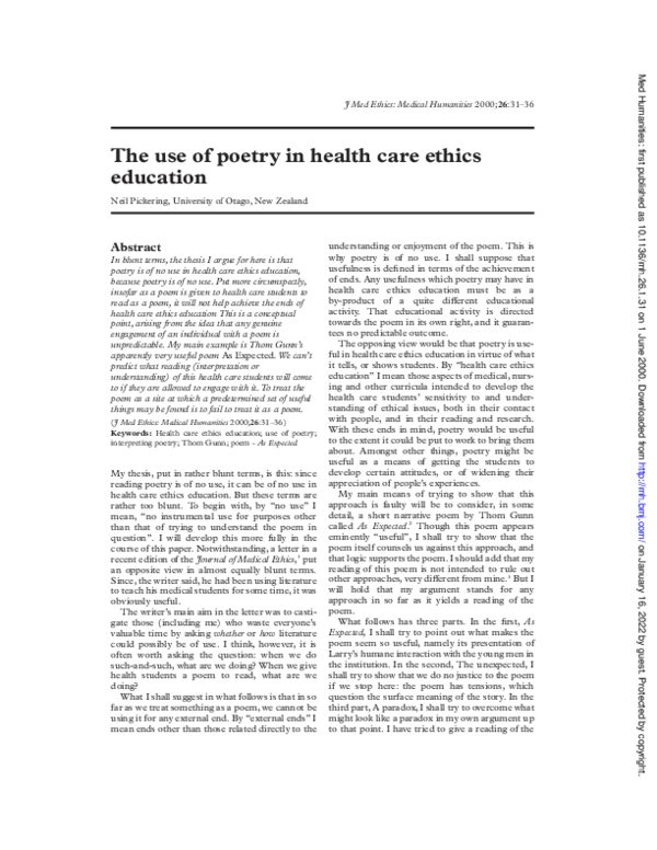 (PDF) The use of poetry in health care ethics education