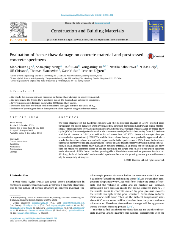 (PDF) Evaluation of freeze-thaw damage on concrete material and ...