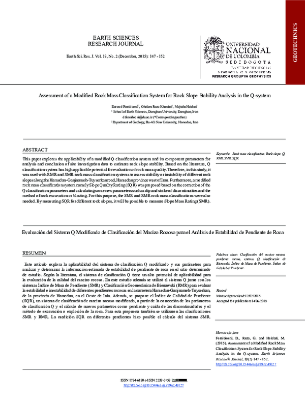 (PDF) Assessment of a Modified Rock Mass Classification System for Rock ...