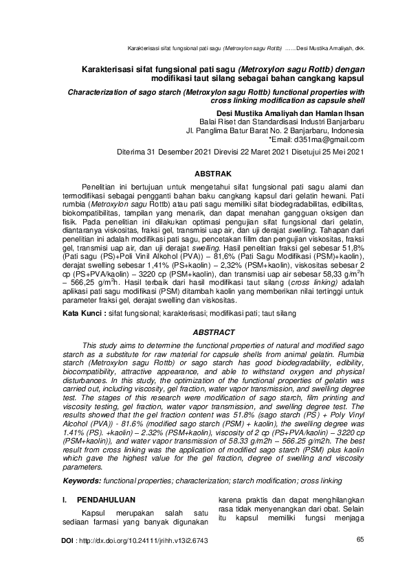 (PDF) Karakterisasi sifat fungsional pati sagu (Metroxylon sagu Rottb ...