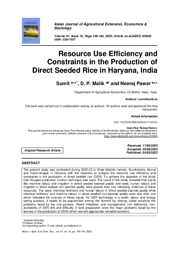 (PDF) Resource Use Efficiency and Constraints in the Production of ...