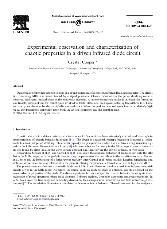 (PDF) Experimental observation and characterization of chaotic ...