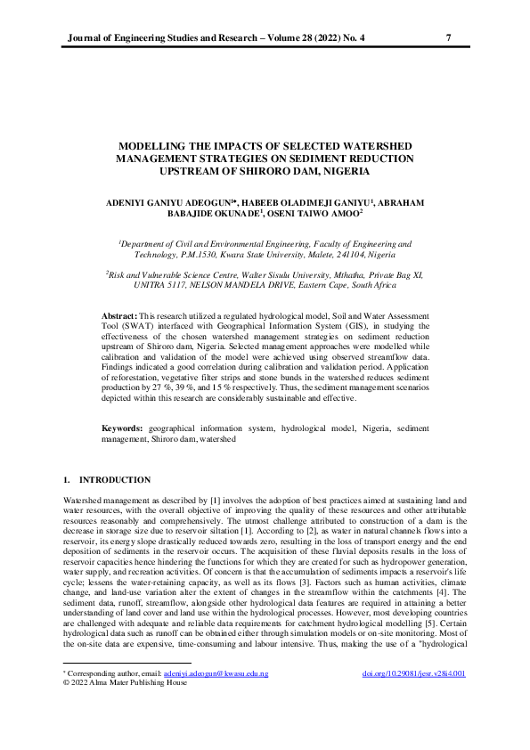 (PDF) Modelling the Impacts of Selected Watershed Management Strategies