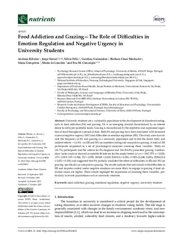 (PDF) Food Addiction and Grazing-The Role of Difficulties in Emotion ...