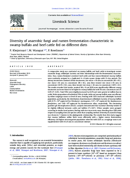 (PDF) Diversity of anaerobic fungi and rumen fermentation ...