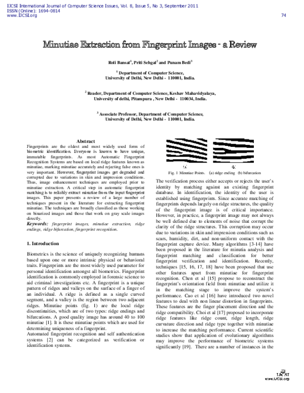 (PDF) Minutiae Extraction from Fingerprint Images - a Review