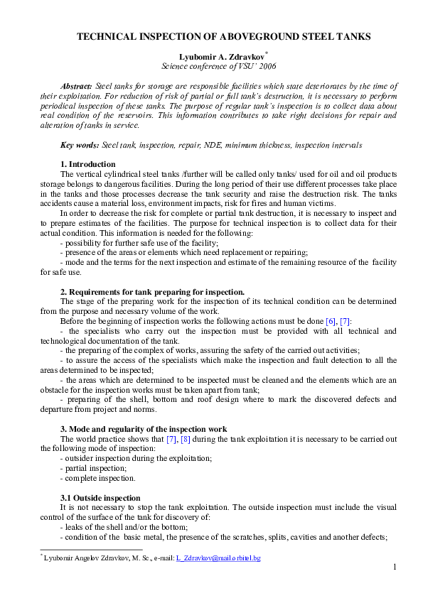 (PDF) Technical Inspection of Aboveground Steel Tanks