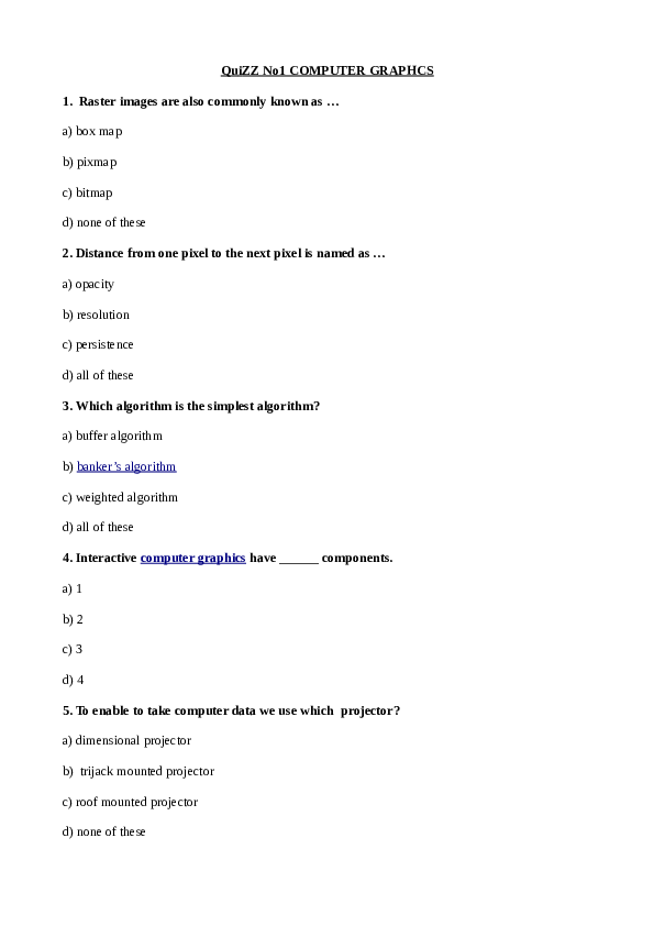 (PDF) Qu i ZZ No1 COMPUTER GRAPHCS | maxime mekontso - Academia.edu