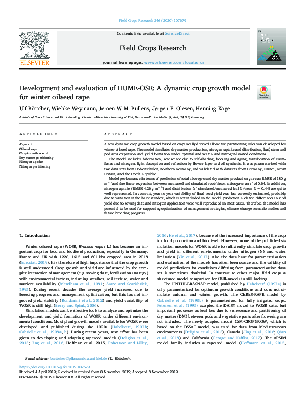 (PDF) Development and evaluation of HUME-OSR: A dynamic crop growth ...