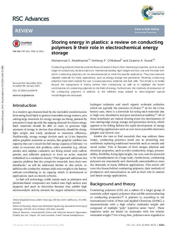 (PDF) Storing energy in plastics: a review on conducting polymers ...