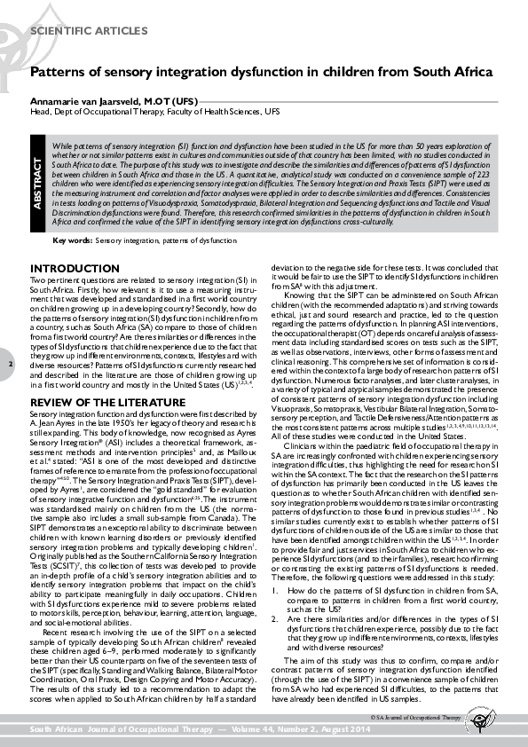(PDF) Patterns of sensory integration dysfunction in children from ...