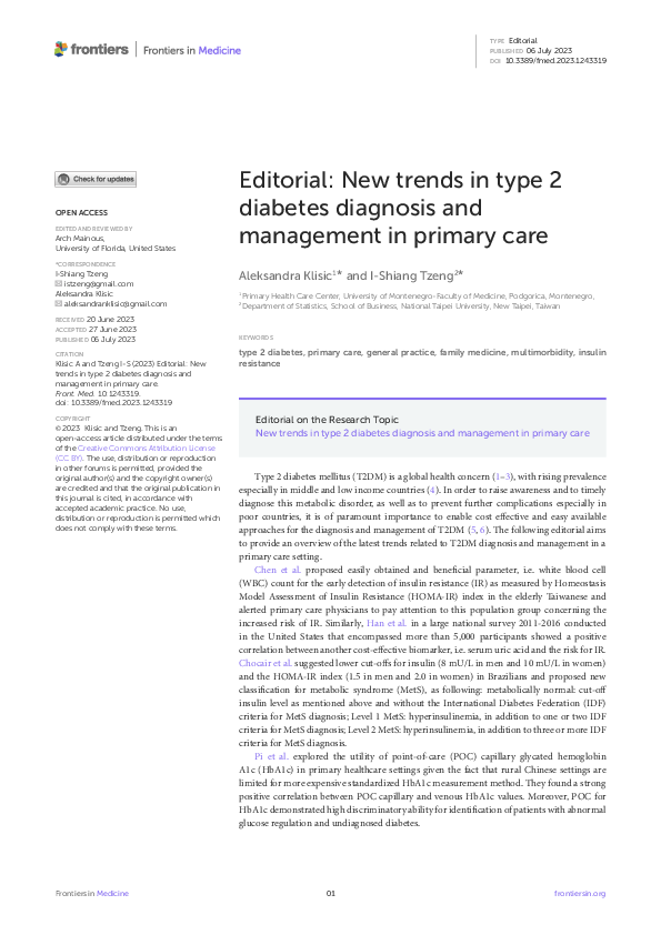(PDF) Editorial: New trends in type 2 diabetes diagnosis and management ...