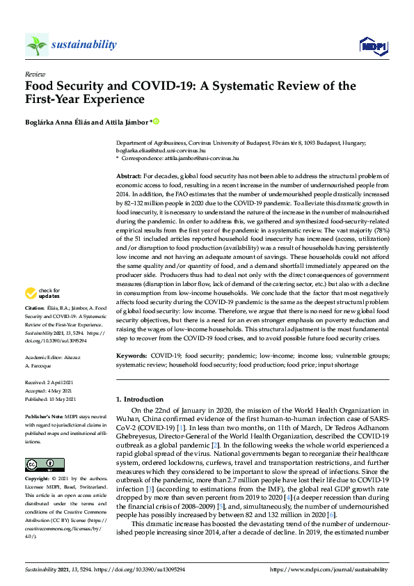(PDF) Food Security and COVID-19: A Systematic Review of the First-Year ...