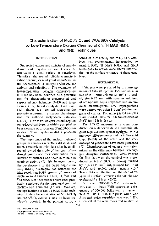 (PDF) Characterization of MoO3/SiO2 and WO3/SiO2 catalysts by low ...