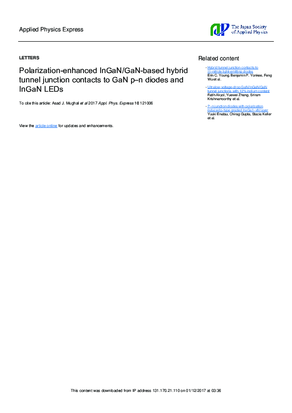 (PDF) Polarizationenhanced InGaN/GaNbased hybrid tunnel junction