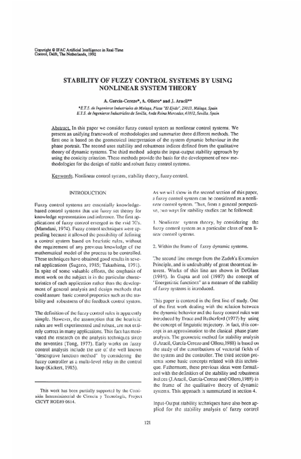 (PDF) Stability of Fuzzy Control Systems by Using Nonlinear System Theory