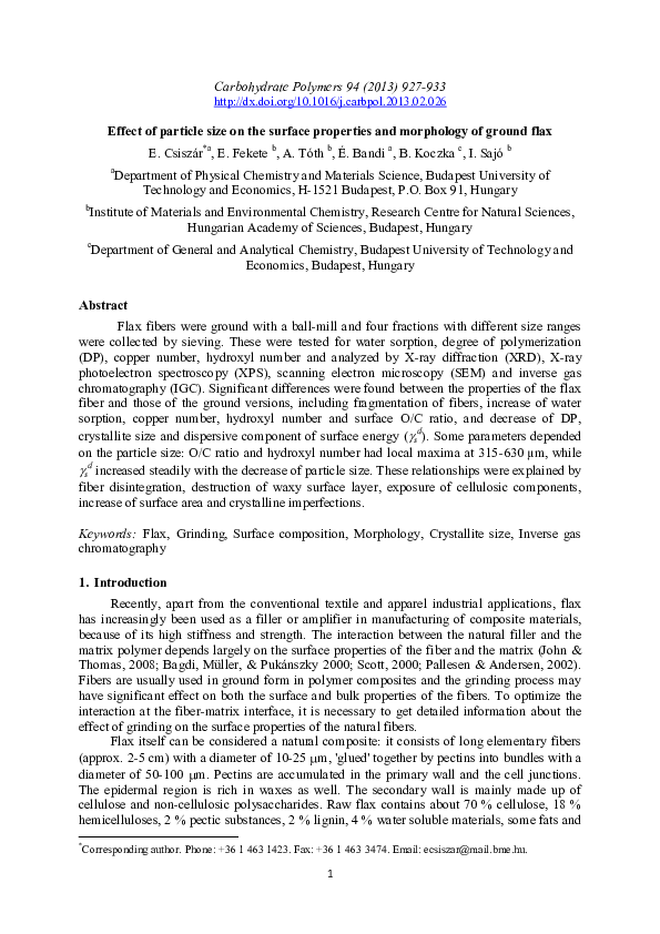 (PDF) Effect of particle size on the surface properties and morphology ...