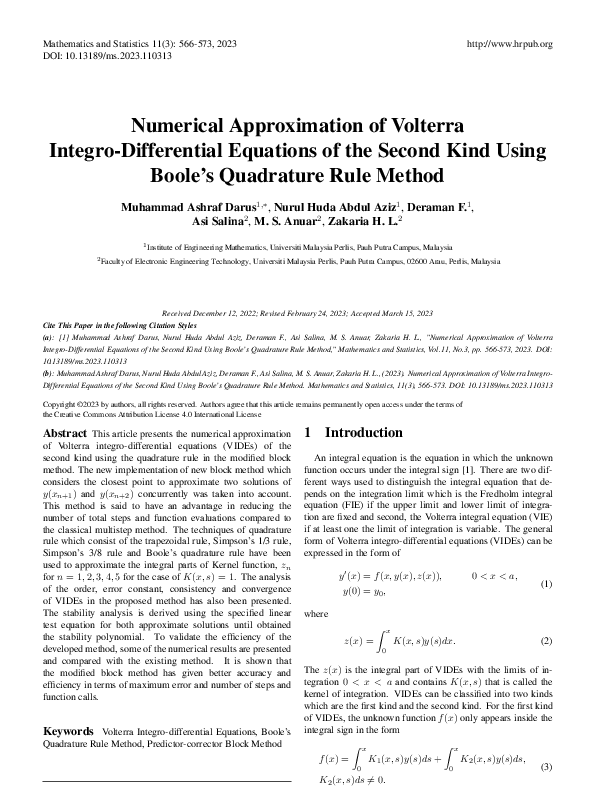 (PDF) Numerical Approximation of Volterra Integro-Differential ...