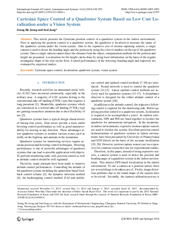 (PDF) Cartesian space control of a quadrotor system based on low cost ...