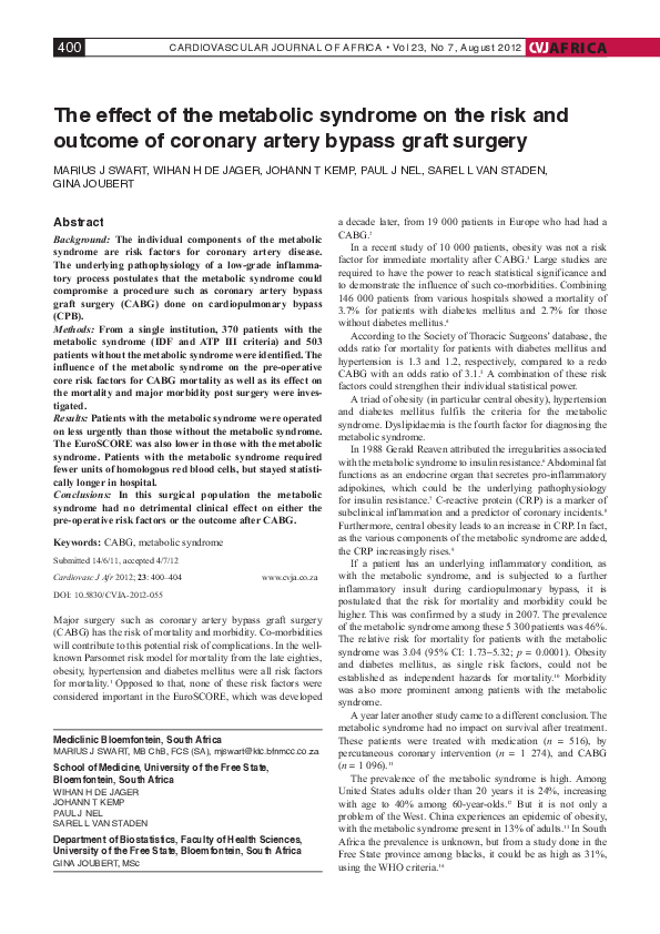 (PDF) The effect of the metabolic syndrome on the risk and outcome of ...