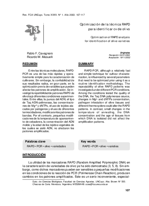 (PDF) Optimización de la técnica RAPD para identificar cv de olivo ...