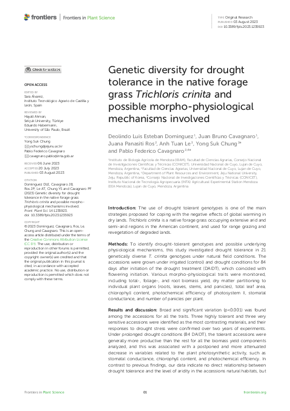 (PDF) Genetic diversity for drought tolerance in the native forage ...