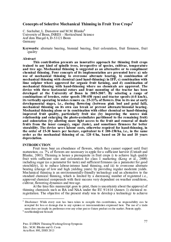 (PDF) Concepts of Selective Mechanical Thinning in Fruit Tree Crops