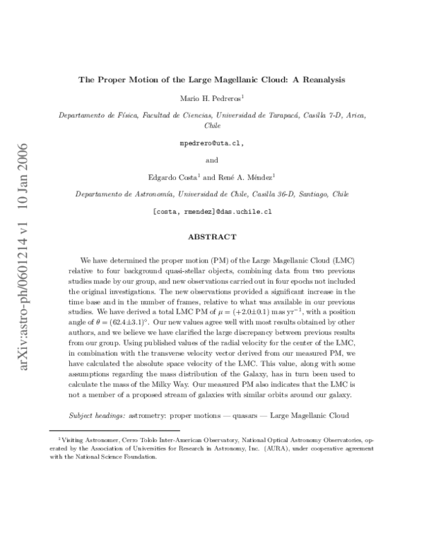 (PDF) The Proper Motion of the Large Magellanic Cloud: A Reanalysis ...