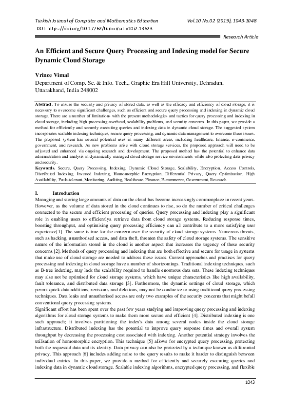 (PDF) An Efficient and Secure Query Processing and Indexing model for ...