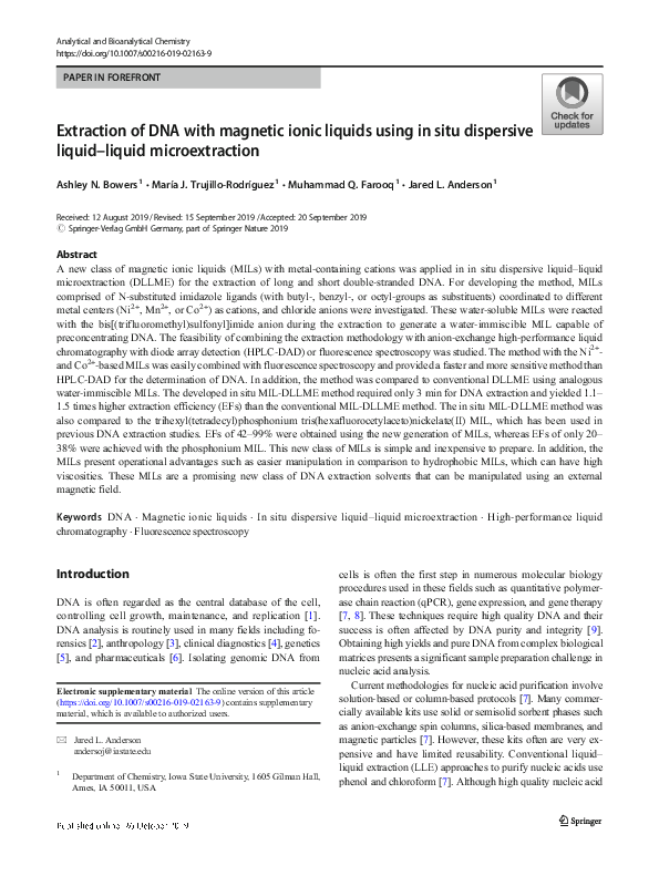 (PDF) Extraction of DNA with magnetic ionic liquids using in situ ...
