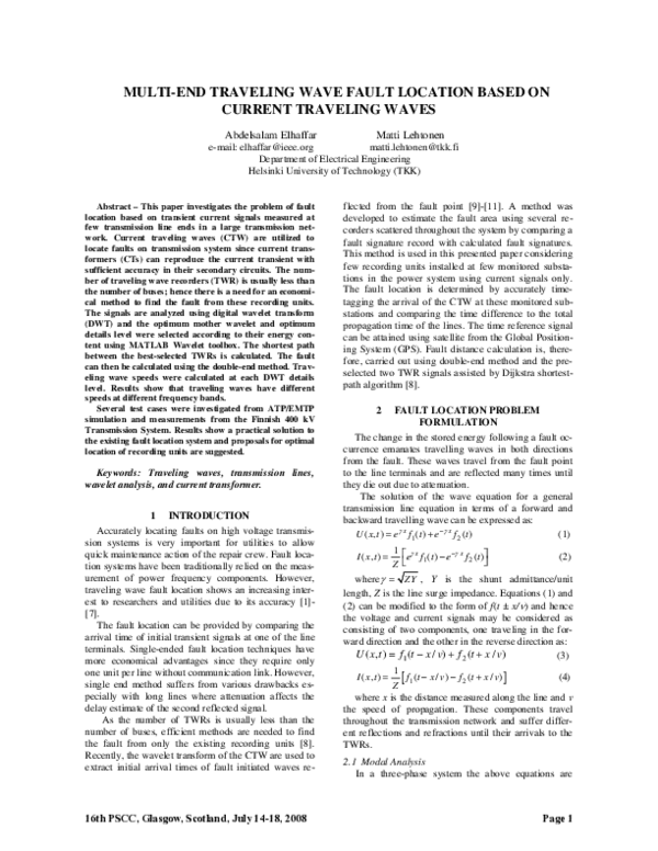 (PDF) Multi-End Traveling Wave Fault Location Based on Current ...