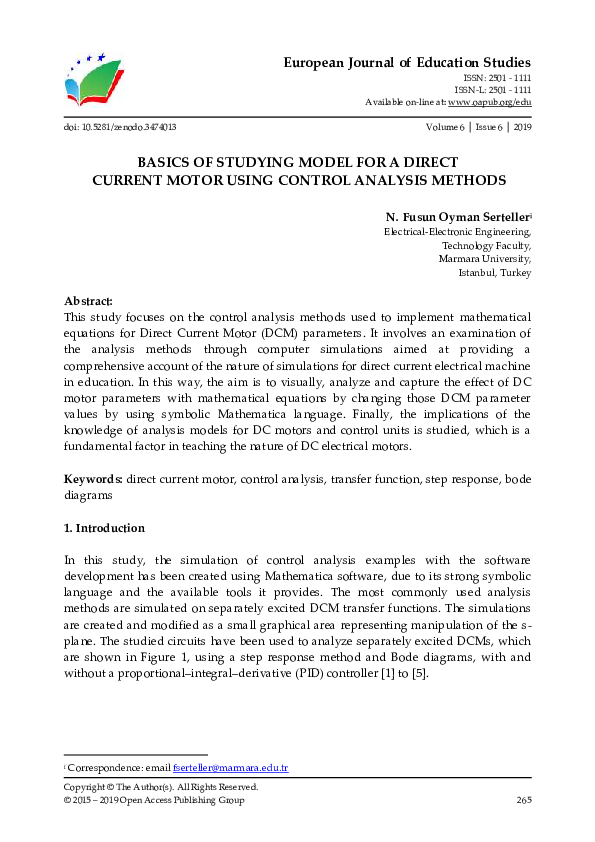 (PDF) Basics of Studying Model for a Direct Current Motor Using Control ...