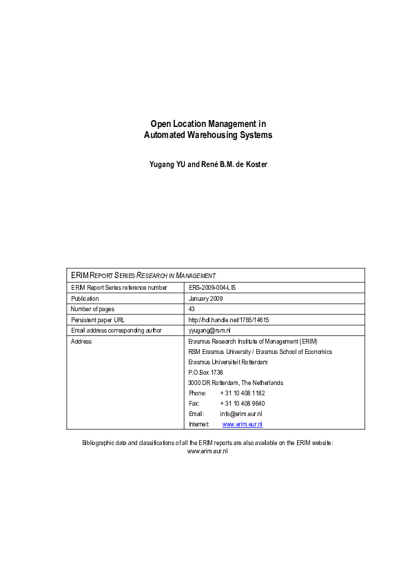 (PDF) Open Location Management in Automated Warehousing Systems