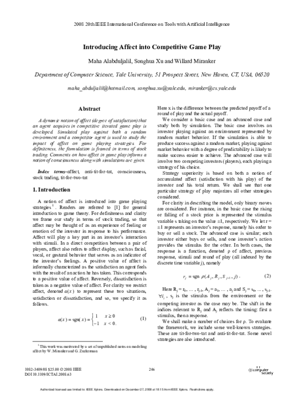 (PDF) Introducing Affect into Competitive Game Play