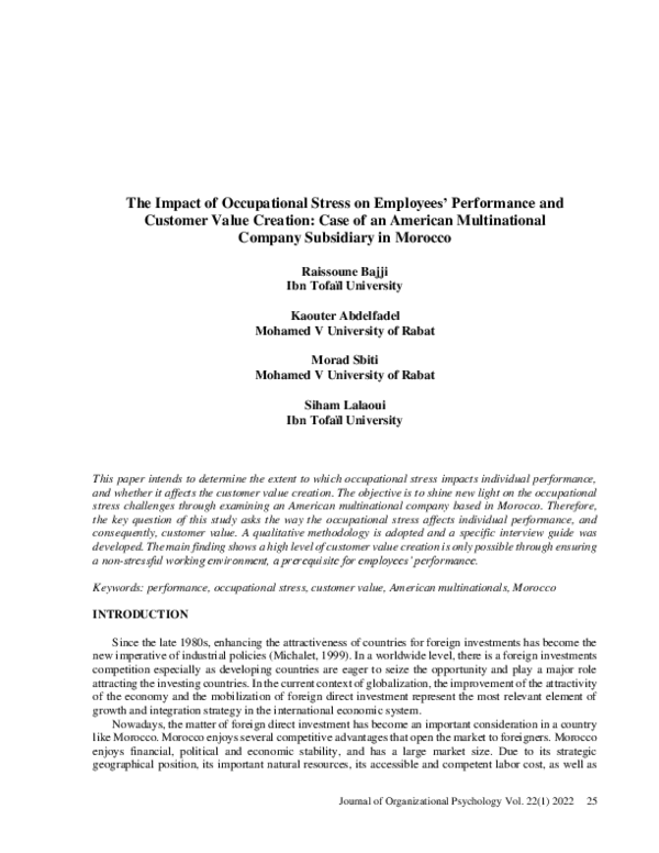 (PDF) The Impact of Occupational Stress on Employees' Performance and ...