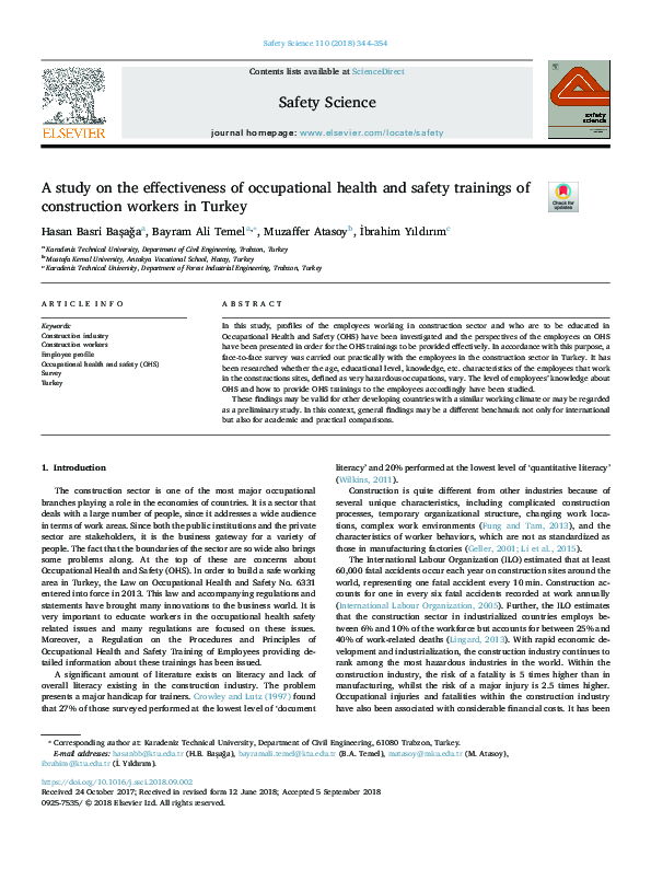 (PDF) A study on the effectiveness of occupational health and safety ...