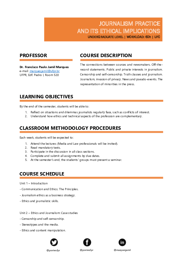(PDF) Syllabus - Journalism Practices and Its Ethical ...