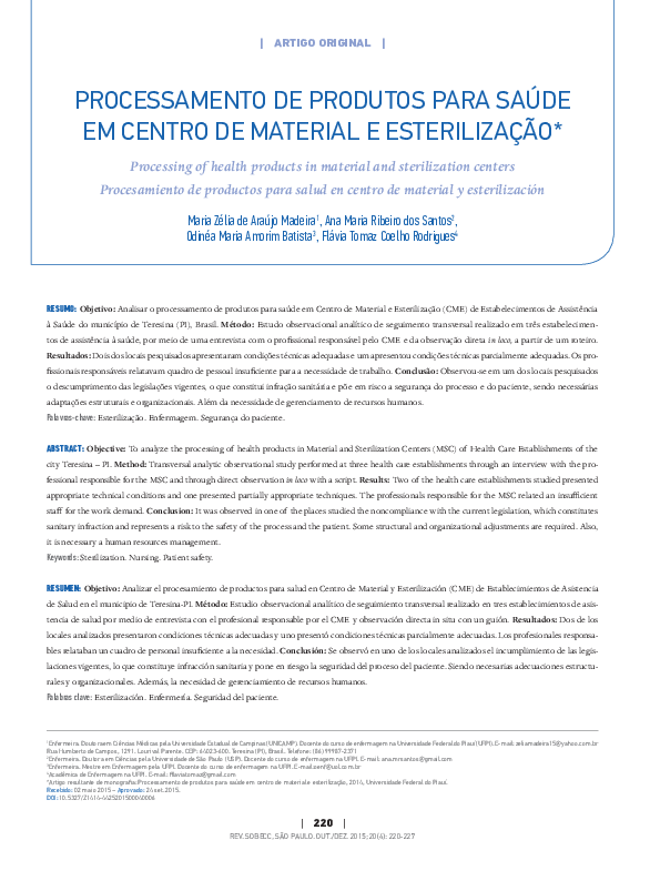 (PDF) Processamento de produtos para saúde em centro de material e ...