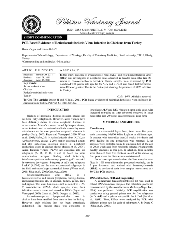 (PDF) PCR based evidence of reticuloendotheliosis virus infection in ...