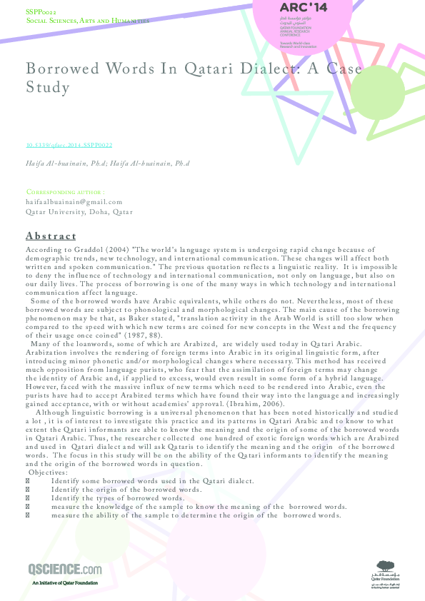 (PDF) Borrowed Words In Qatari Dialect: A Case Study