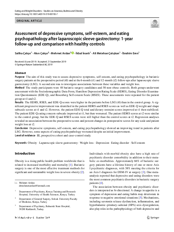 (PDF) Assessment of depressive symptoms, self-esteem, and eating ...